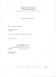 Vandoren Certificate